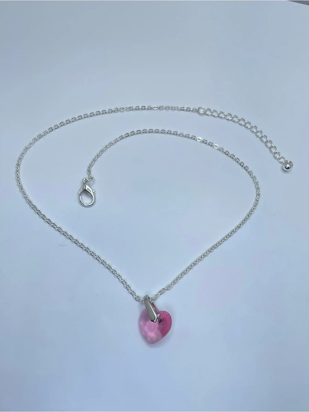Swarovski Crystal Elements Pink Heart Crystal Necklace Silver Pendant Minimalist